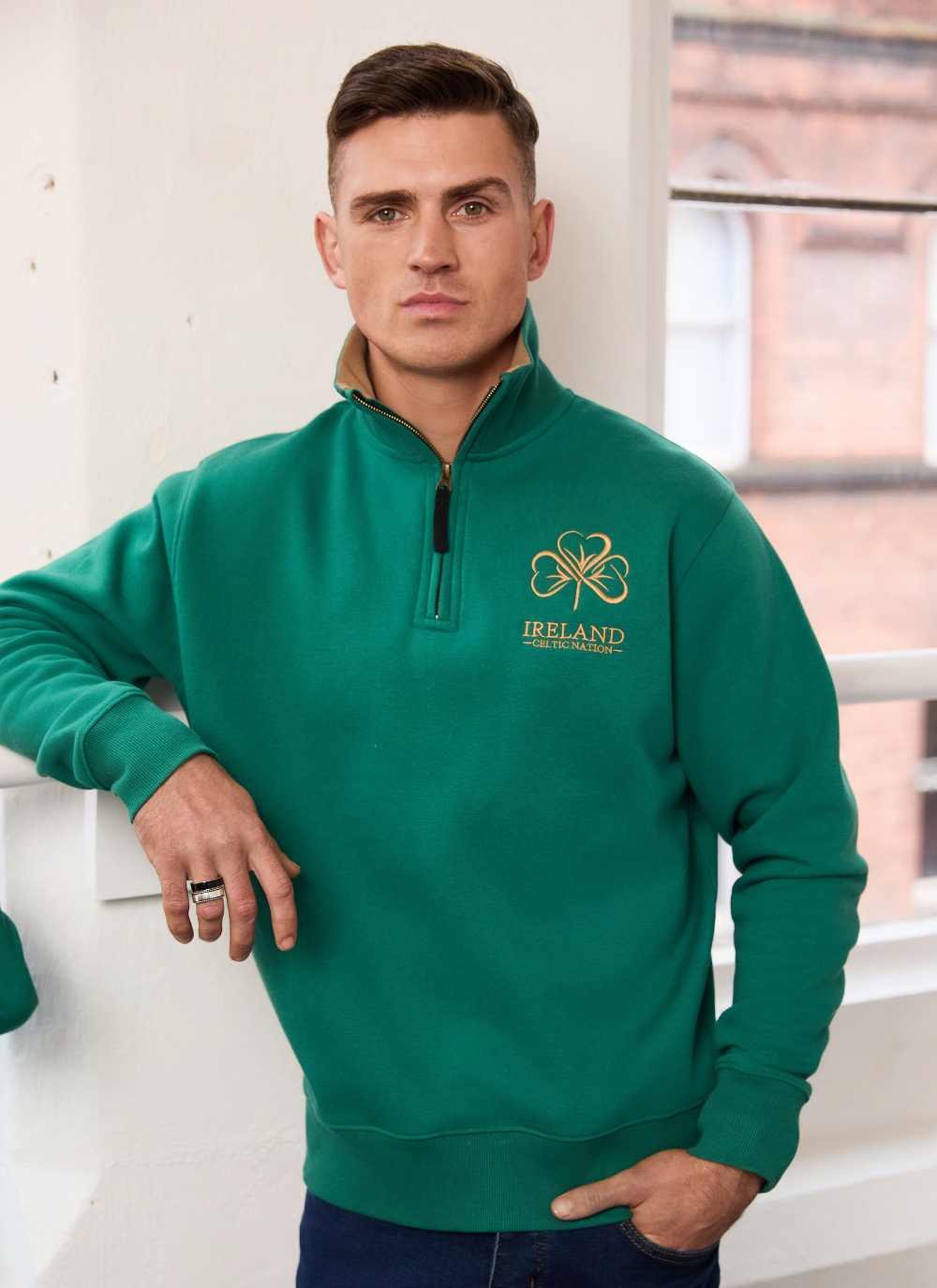 Shamrock Ireland 1/4 Zip Sweater in Azure Green | Blarney